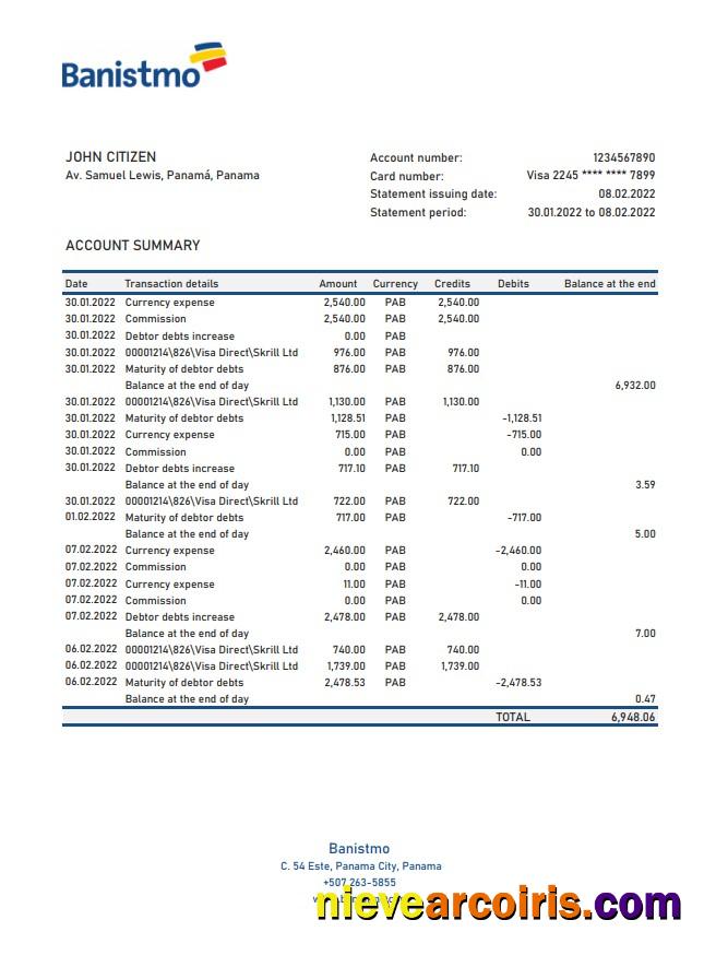 Panama Banistmo bank statement xls